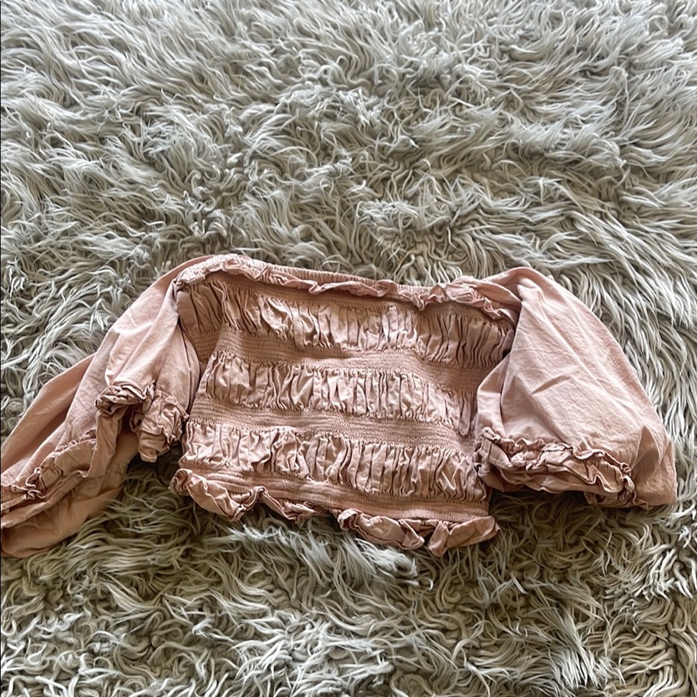 Kittenish Pink Smocked Ruffled Crop Top